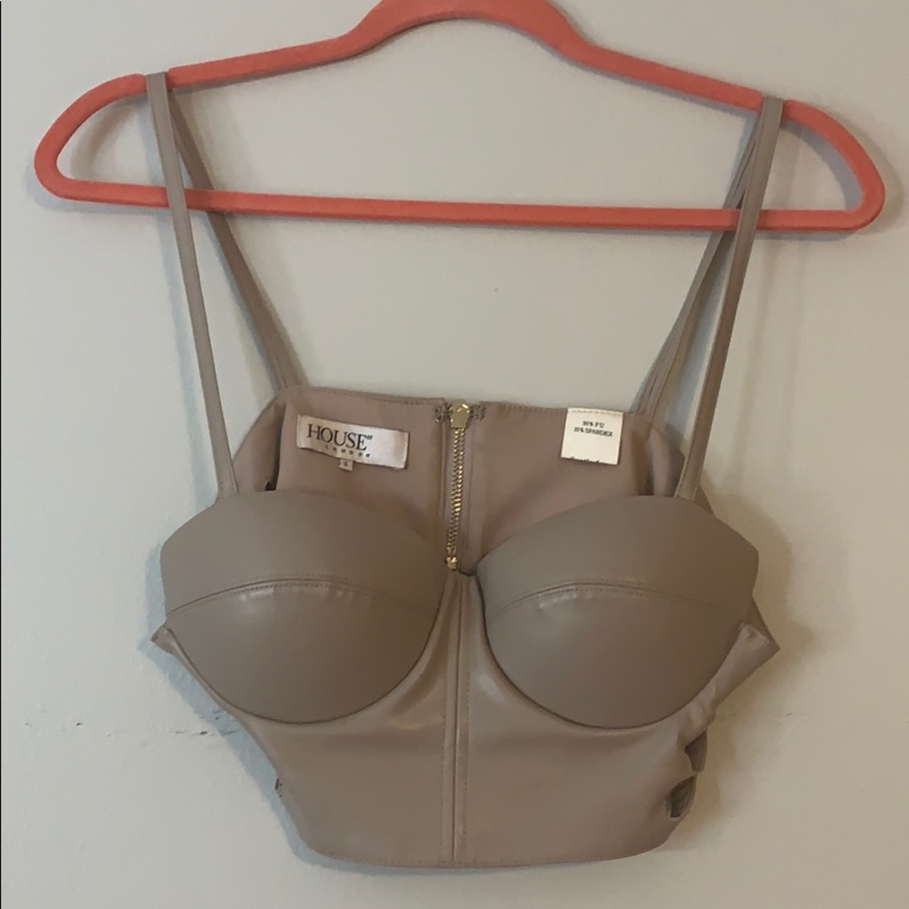 Tan leather crop top from House of CB